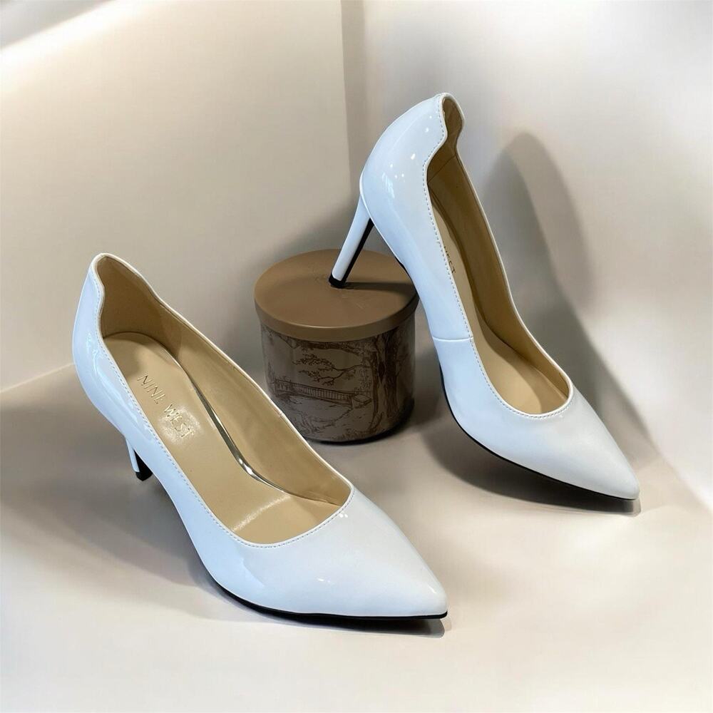 Nine West Edden3 White Patent High Heel Pointed Toe Pump Women’s 6.5 M- Classic